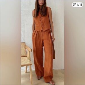 Commense Women's Orange Pants & Vest Set